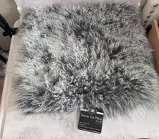NEW Mongolian Tibetan Lamb Fur Pillow Cover Storm Gray with White tips Luxurious