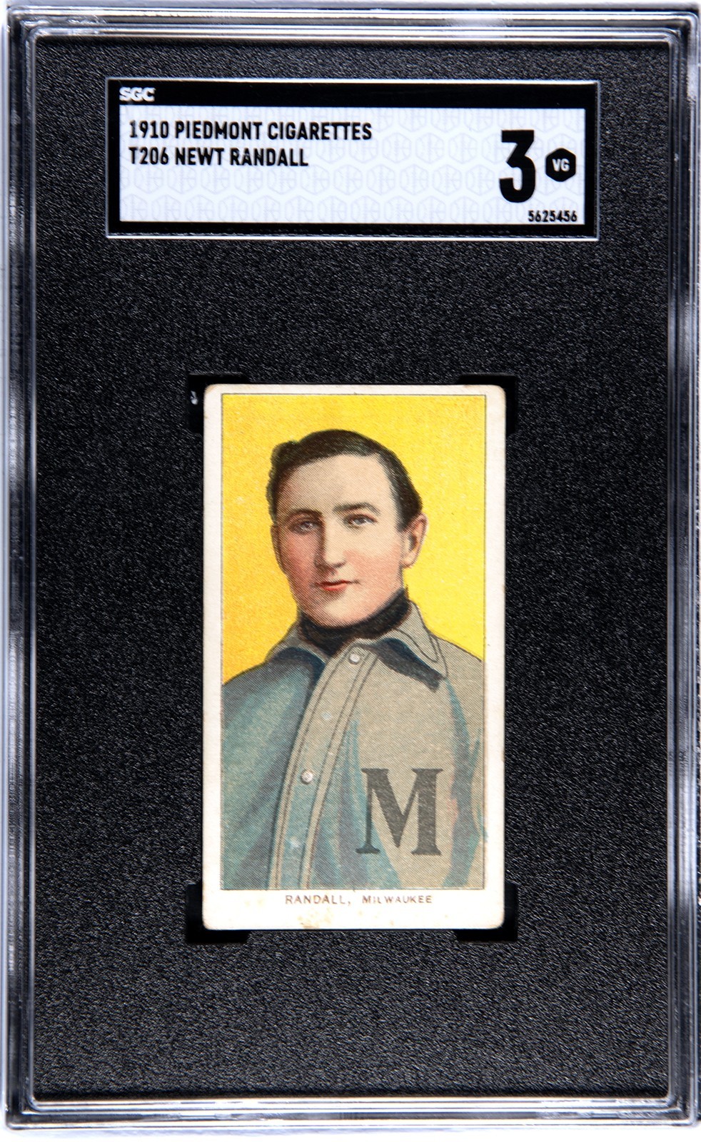 1910 - T206 -Newt Randall 350 Piedmont Back Milwauke SGC 3 VG Centered NO CREASE