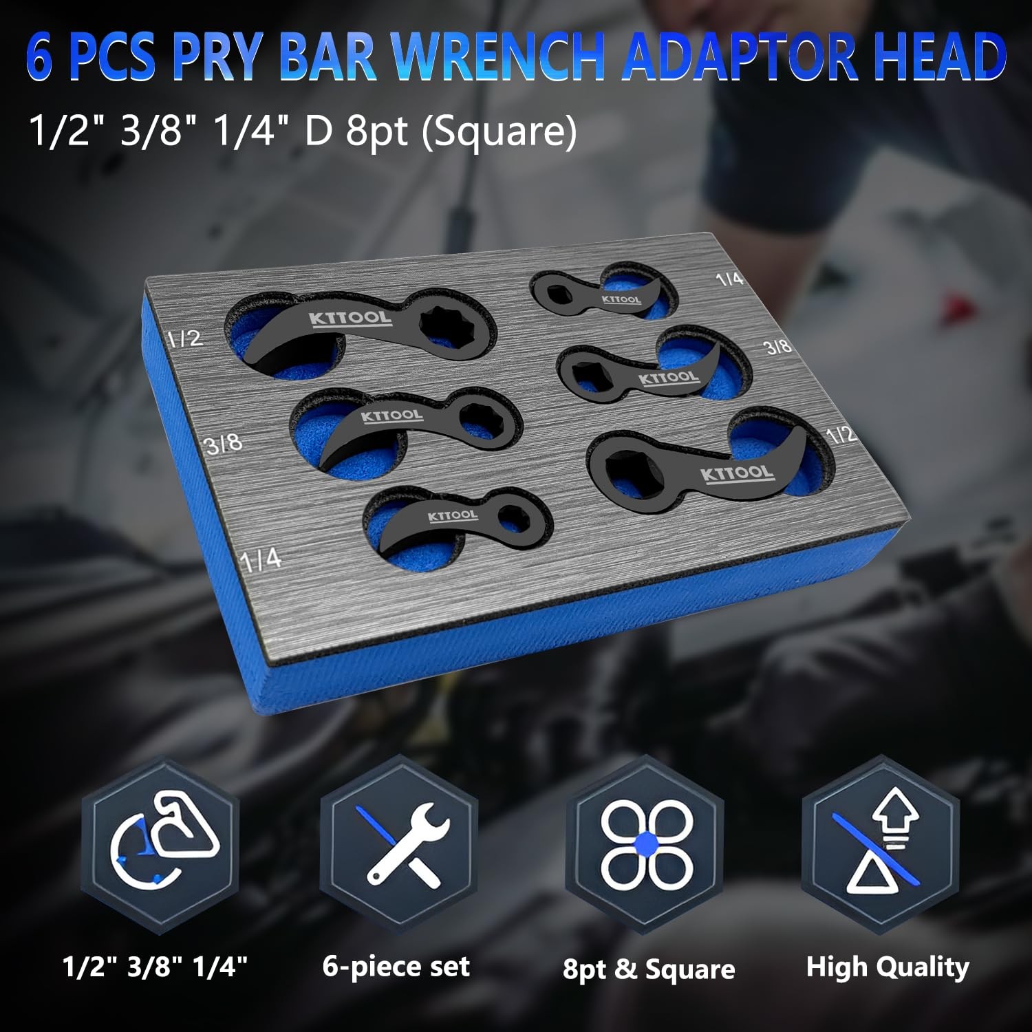 6 Pcs Pry Bar Wrench Adaptor Head Set, Crowbar Adapter Head Tool, Half Shaft ...