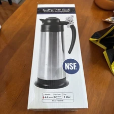 Service Ideas SSN100HHET Steelvac Carafe, "Skim Milk" Etched, 1 L, Black Base