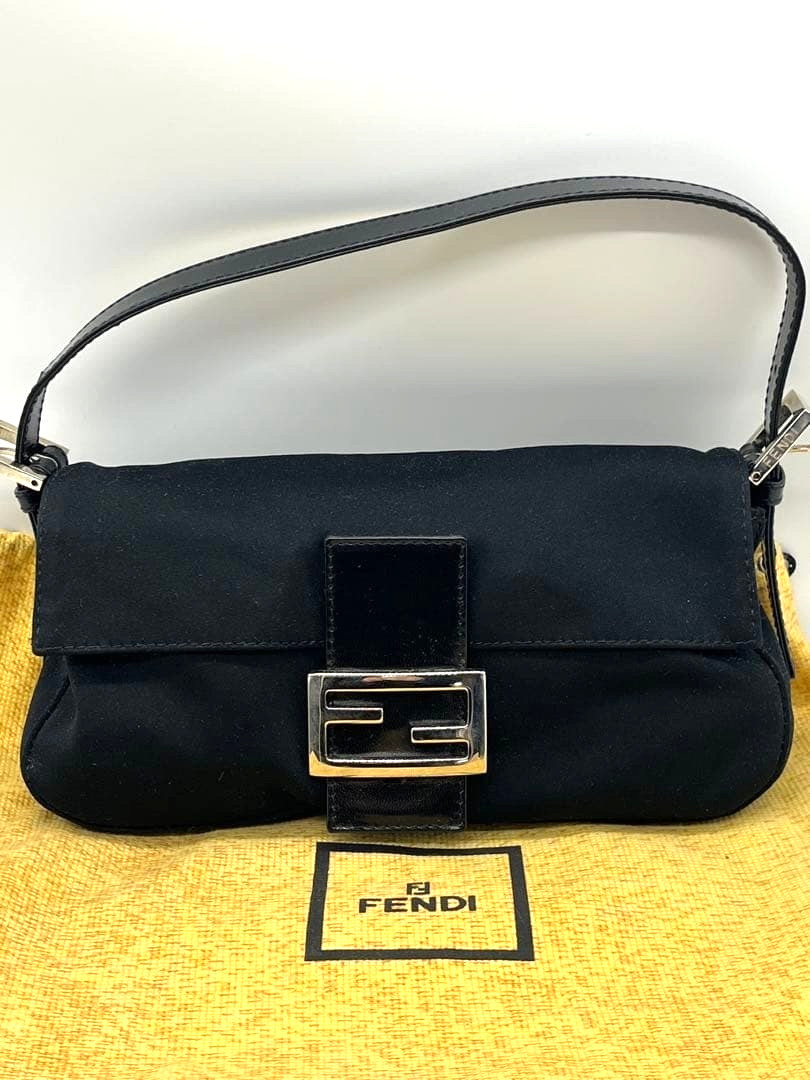 FENDI Mamma Baguette Shoulder Bag Nylon Black Silver