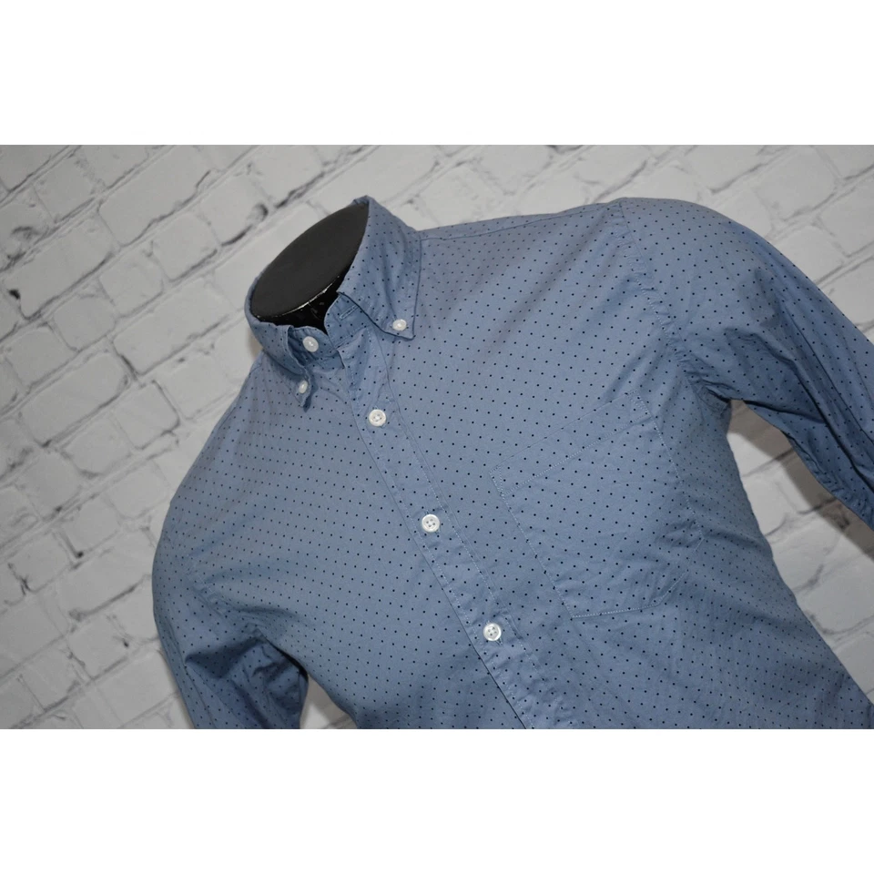 J Crew Dress Shirt Mens Size Small Flex Washed Untucked Slim Fit Blue Polka Dots - Image 4 of 4