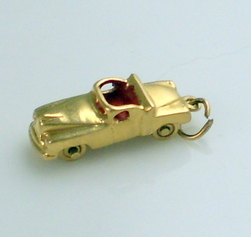 Vintage A C 14k Yellow Gold Orange Enamel Moveable Old Open Roadster Car Charm - Picture 2 of 4