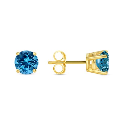 1,25 ct runder blau kreierter Diamant Ohrstecker echt 14 K Gelbgold Korbdrücker