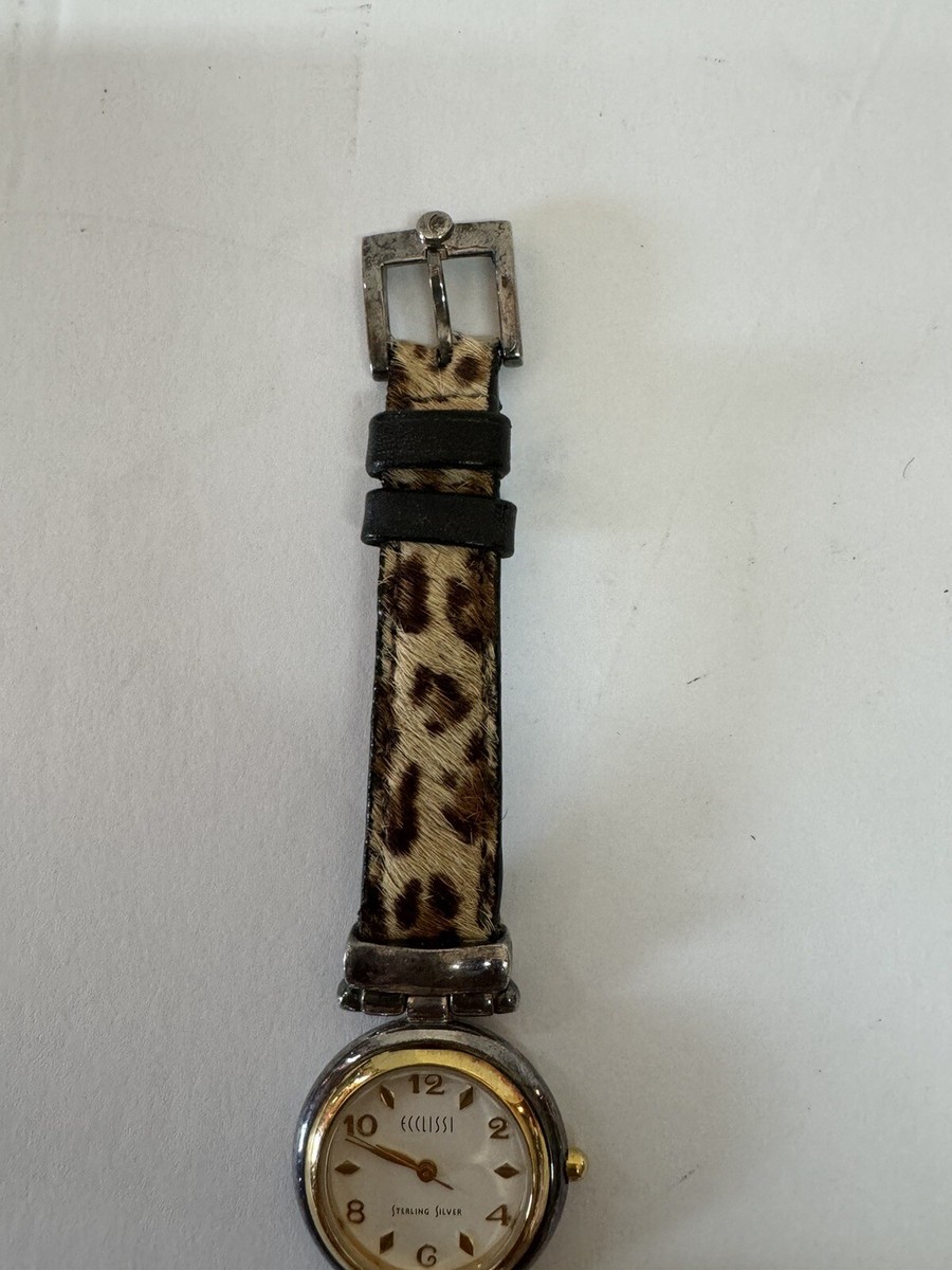 925 Silver ECCLISSI Watch Leather Faux Fur Leopard Band Ecclissi Sterling Silver 925 Cheetah Leopard Print Round  main image 4