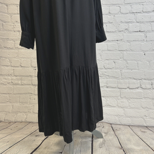 H&M Black Shirt Midi Dress Buttoned Work Party Casual Size M (UK Size 12-14) - Picture 3 of 14