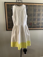 GAP Sleeveless Fit & Flare Linen Dress Cream / Off White Colorblock Yellow Sz 12