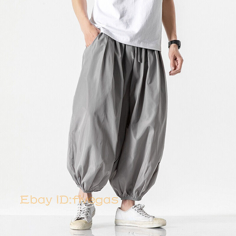 Men Loose Baggy Pants Thin Elastic Leg Cuff Drawstring Men Loose Baggy Pants Thin Elastic Leg Cuff Drawstring
