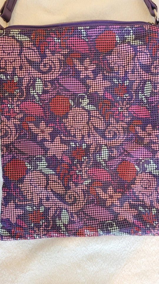 Whiting & Davis Floral Púrpura Rosa Malla Metal Bolso de Mano Cartera Grande 13” X 9.5” Foto 2 de 4