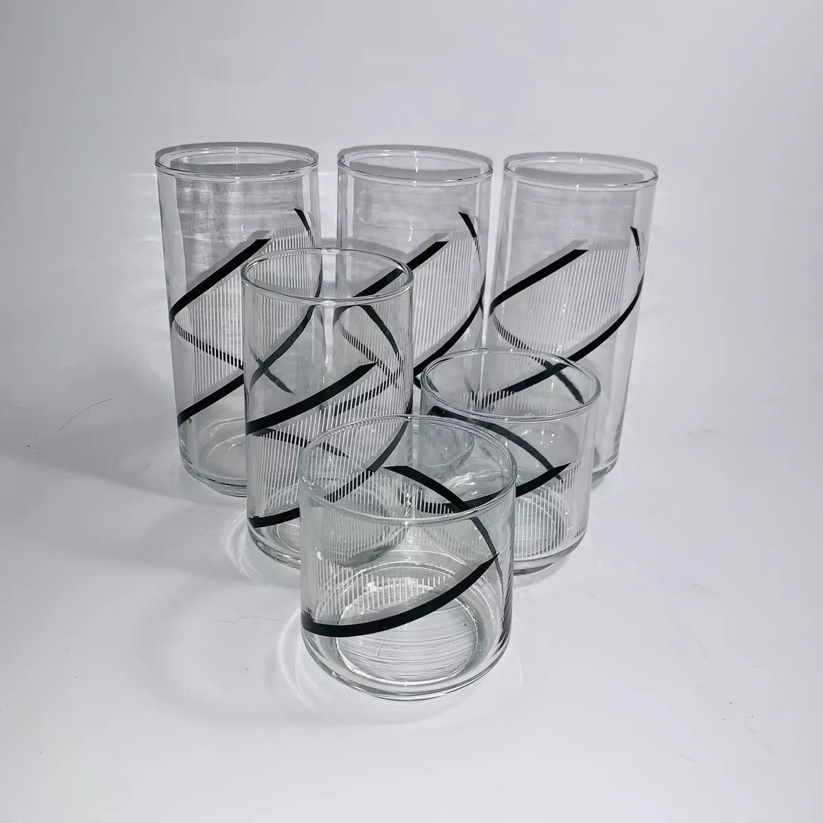 6 Vintage Briard Crisa Black White Striped Retro Drinking Glasses