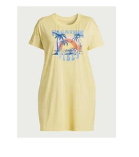 Joyspun Women's SIZE 2X-3X Short Sleeve Sleep Shirt with Pockets SD Yellow NWT