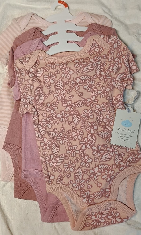 Cloud Island Girls 6-9 Months Pink Purple Short Sleeve Bodysuit T-Shirt New