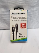 MobileSpec Charge and Sync 8 Pin to USB C Cable Black 6 foot for iPad and iPhone