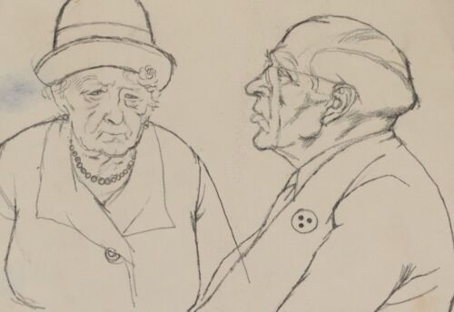 Vintage pencil drawing elderly couple portrait - Picture 1 of 9