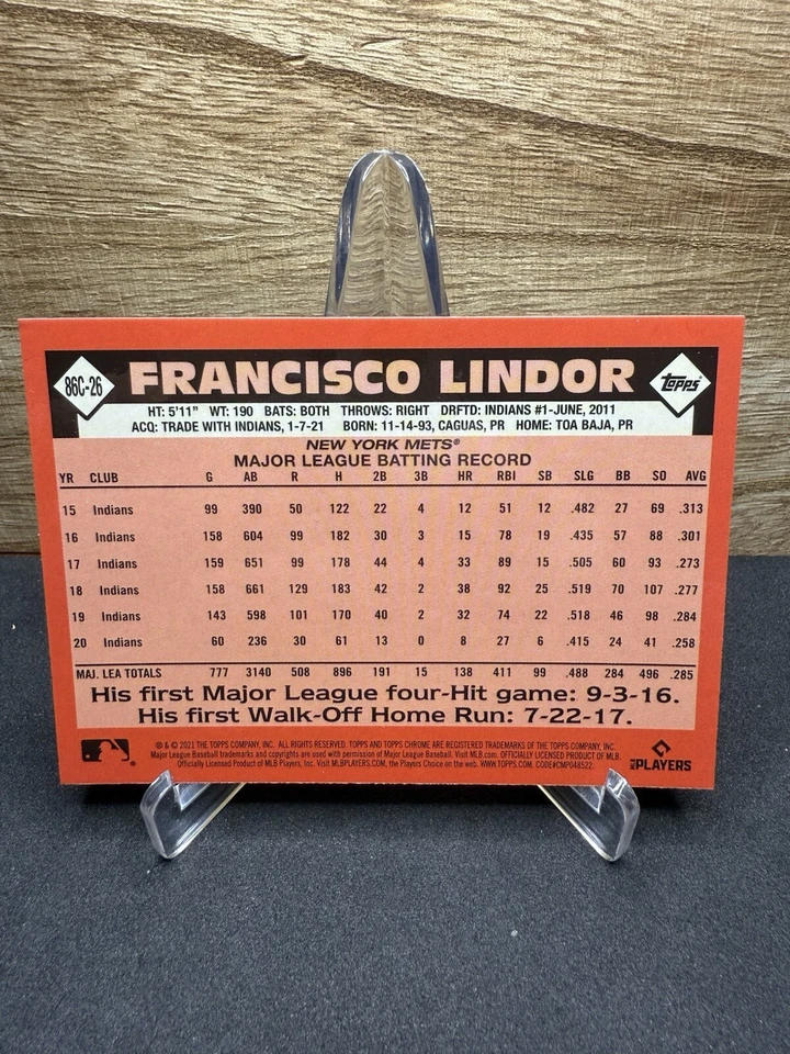 2021 Topps Update Series #86C-26 FRANCISCO LINDOR 1986 Chrome Silver Pack Mojo - Image 2 of 2