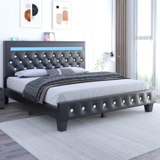 Full Queen Bed Frame with LED Lights and Charging Station   Adjustable Headboard