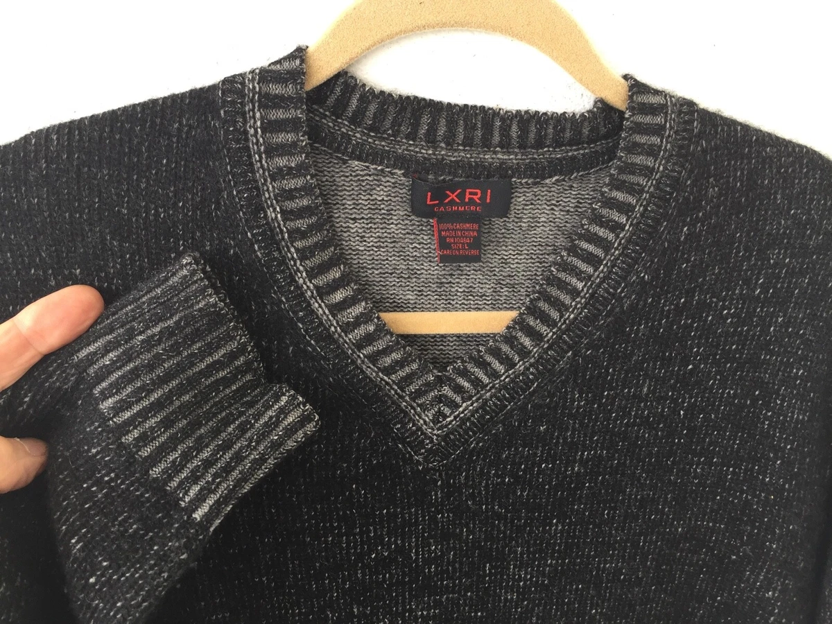 LXRI v neck long sleeve 100 cashmere pullover sweater black with
