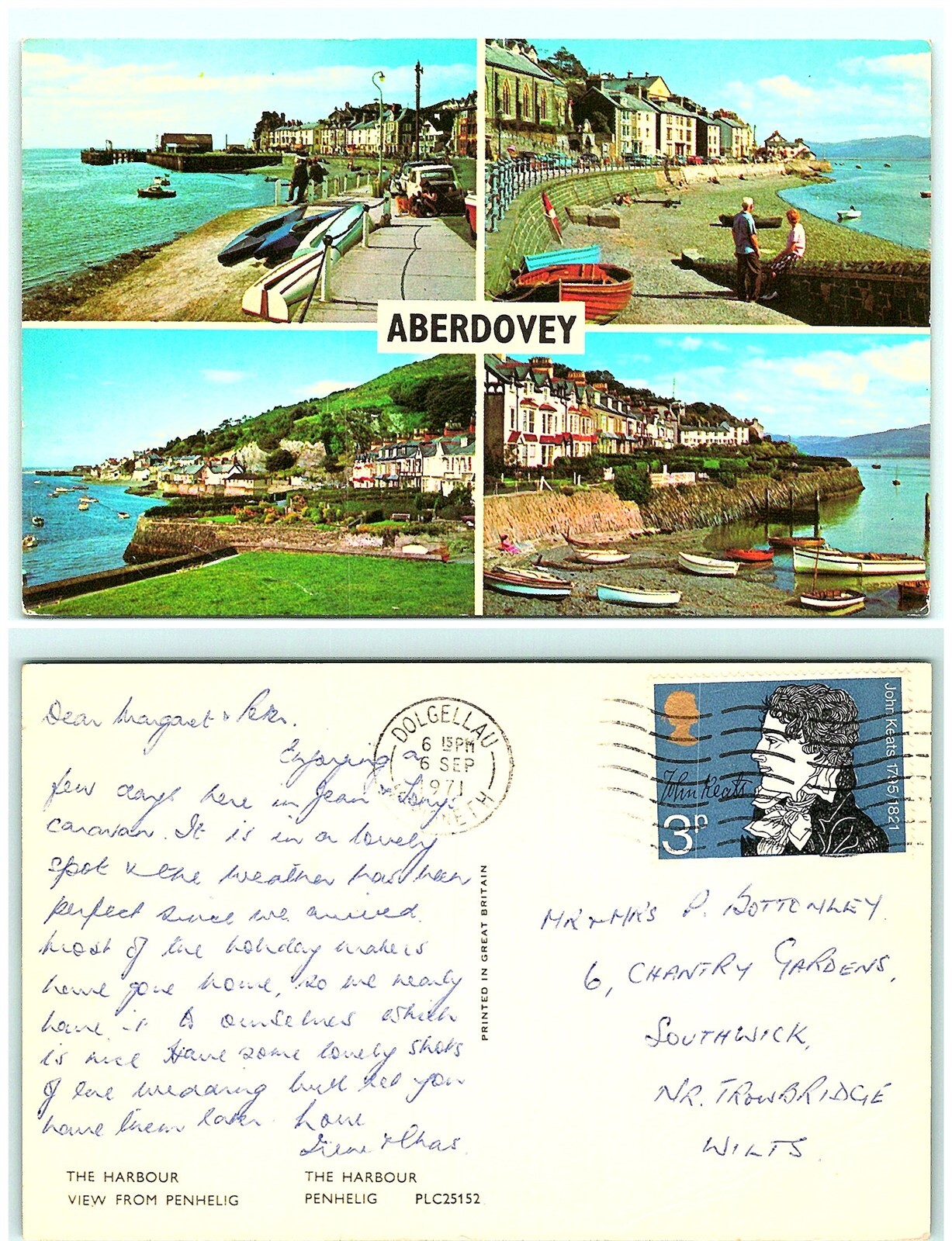 S03-6957, Mulitple Views, Aberdovey, Uk 1971 Postmarked, Postcard