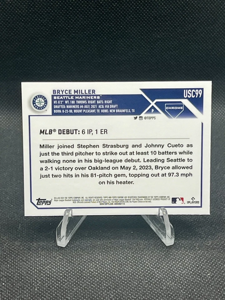 2023 Topps Chrome Update #USC99 Bryce Miller Mariners Rookie Debut Refractor - Image 2 of 2