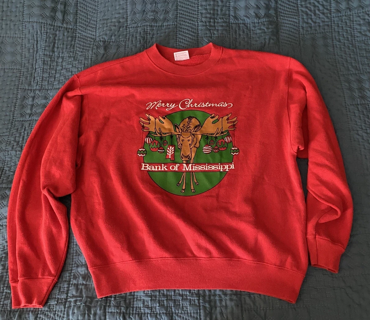 Ugly Christmas Sweater Hanes Bank Of Mississippi XL Red eBay