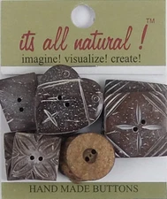 Handmade Natural Coconut Buttons - Natural - Assorted Sizes - Value Pack 10 pcs