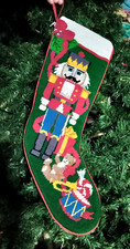 Vintage Needlepoint Christmas Stocking Wool 21" Victorian Nutcracker Handmade