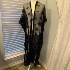 Open Lace Black Festival Mesh Kimono Duster One Sz Relaxed Boho Country Cowgirl