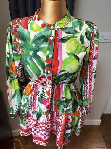 M&S Multicolour Floral Shirt Dress Collared Long Sleeve Button Front 10