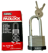 ABUS 41/40 HB Laminated Steel Padlock 40mm 1-1/2 in Long Shackle Germany NOS