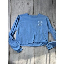 Top corto Longboard House para mujer azul medio playero surf gráfico manga larga