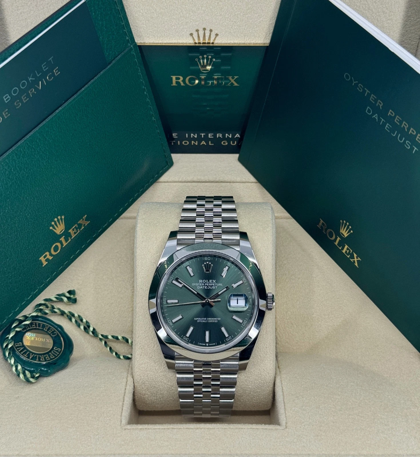 Unworn Rolex Datejust 41mm, Stainless Steel, Green, Jubilee