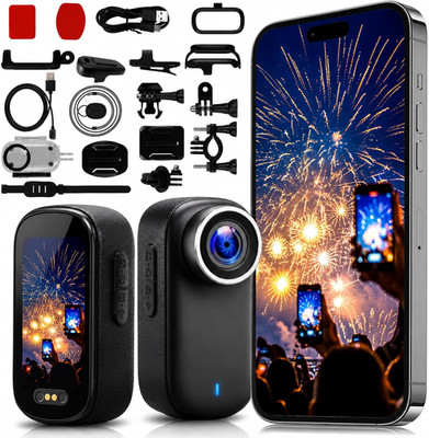 Pro 4K Mini Body Camera with 1.47'' Screen, Wifi Pocket Cameras with 16 Accessori