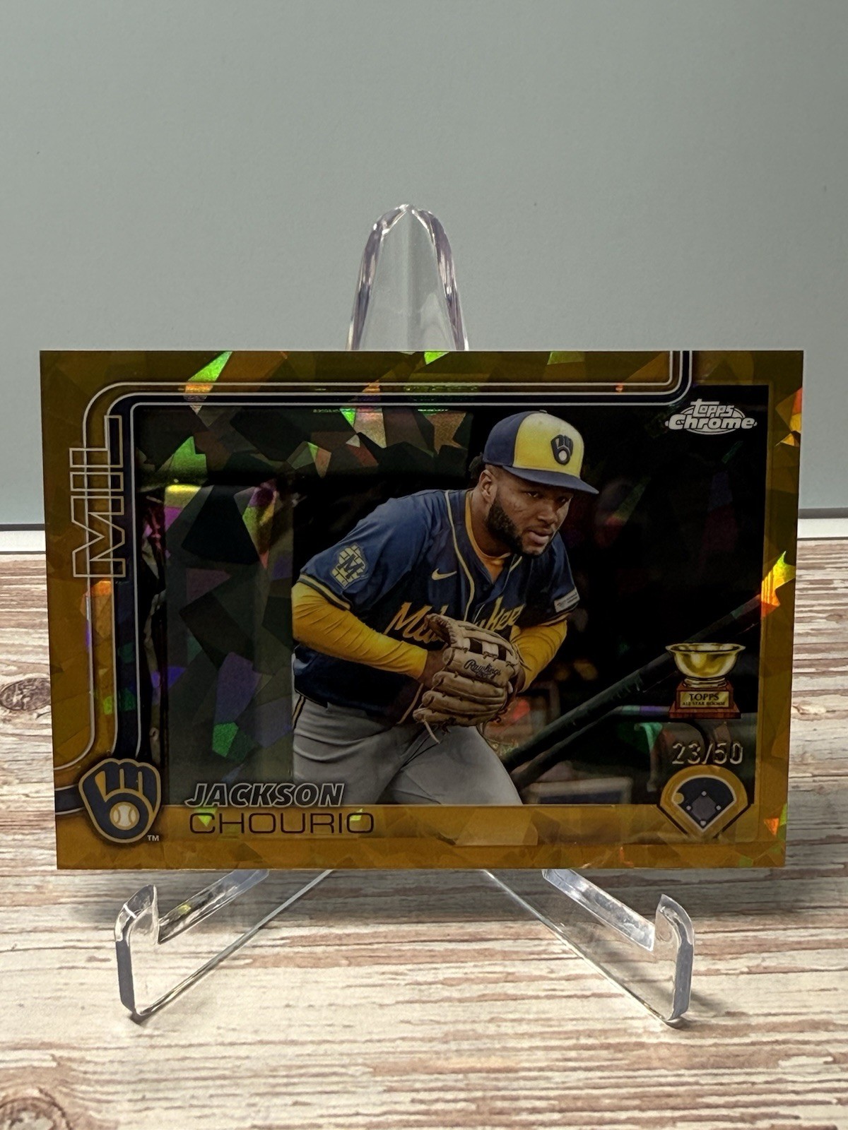2025 Topps Chrome Sapphire Jackson Chourio Image Variation Gold Refractor #23/50