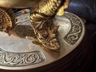 Vintage Ram Head Zodiac Globe Desk Clock Brass Tone Rotating Orb Wood Base — photo 3