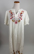 SHEIN white linen viscose embroidered ShiNEWrt Dress Women's 1XL