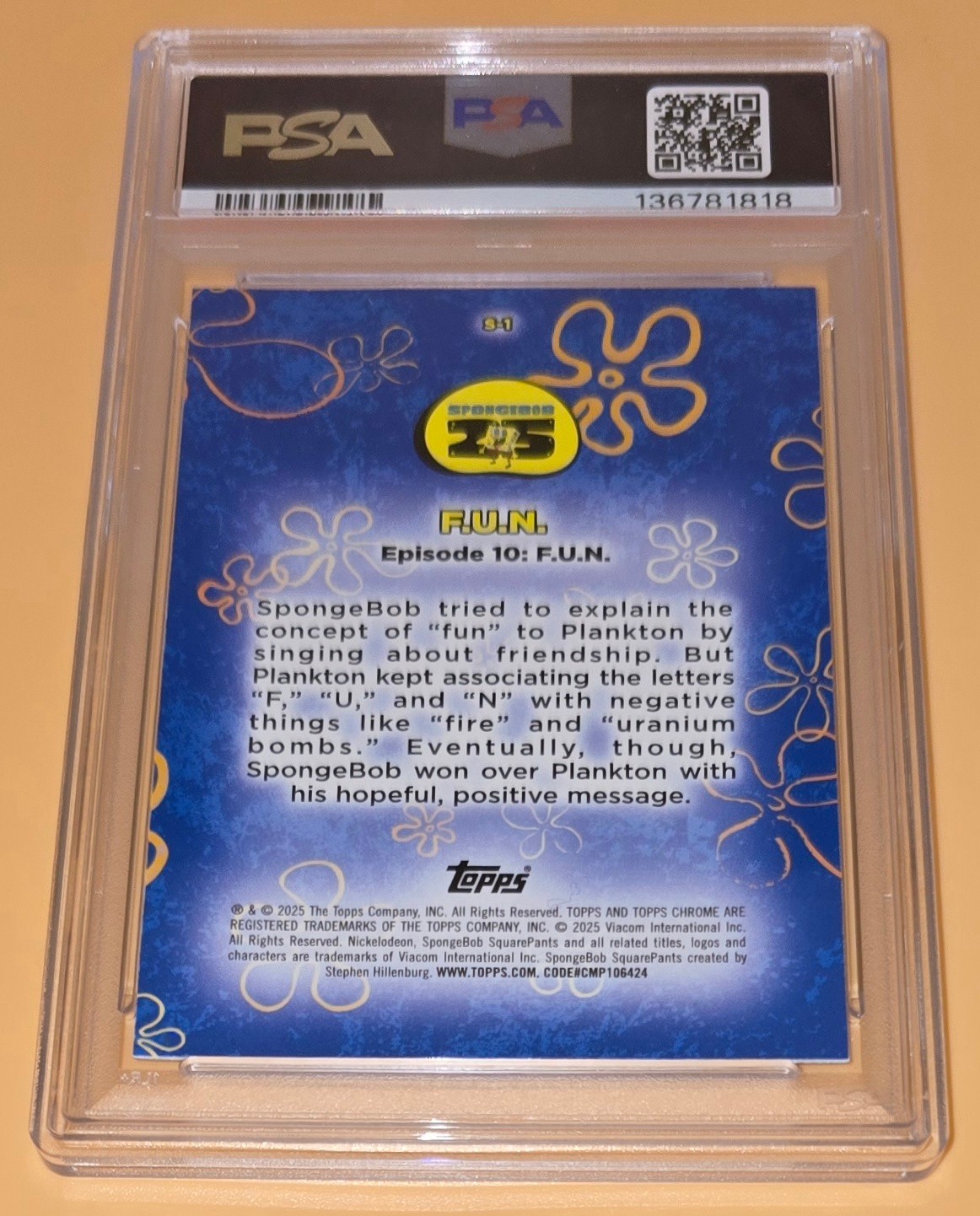 SpongeBob F.U.N. Song PSA 10 Low Pop SpongeBob 25th Anniversary T. Chrome Insert view 12
