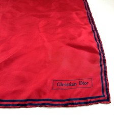 Vintage Christian Dior Solid No Pattern Red and Navy Silk Square Scarf