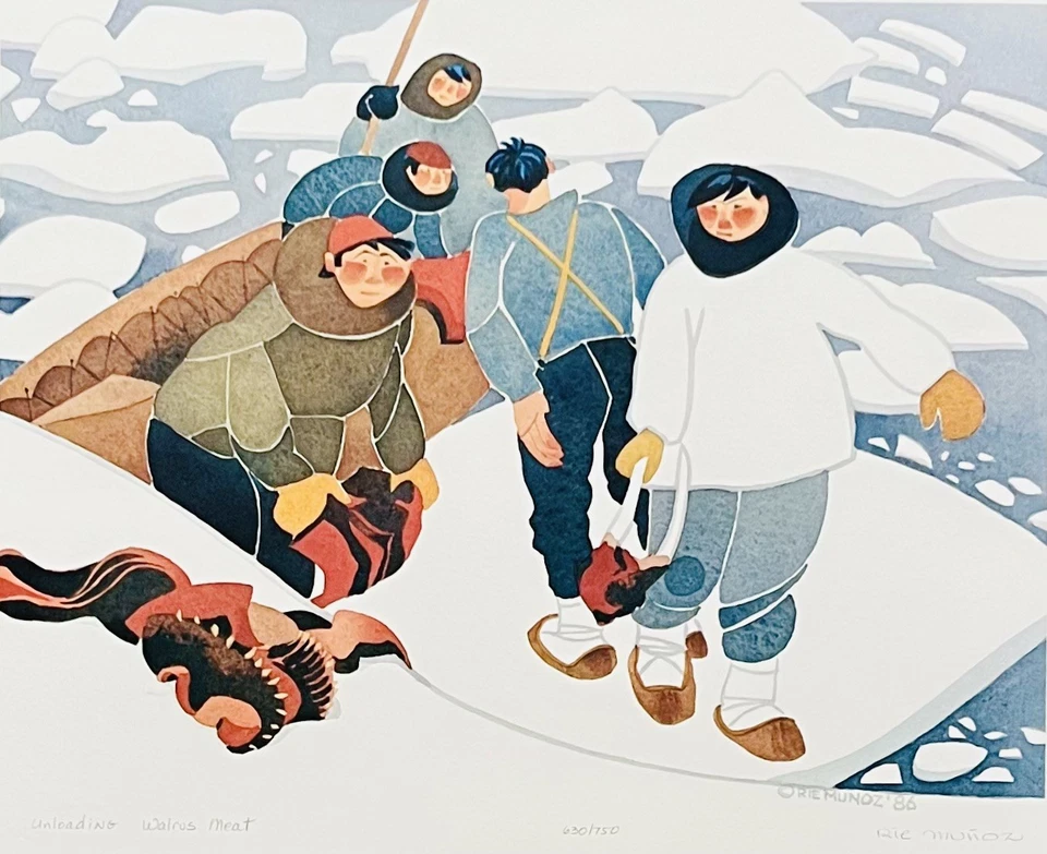 Litografía enmarcada Ríe Muñoz “Descargando carne de morsa” 1986 edición limitada  Foto 2 de 4