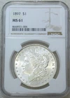 1897 P Morgan Silver Dollar NGC MS61 Frosty PQ Just Graded New Holder #Q248G