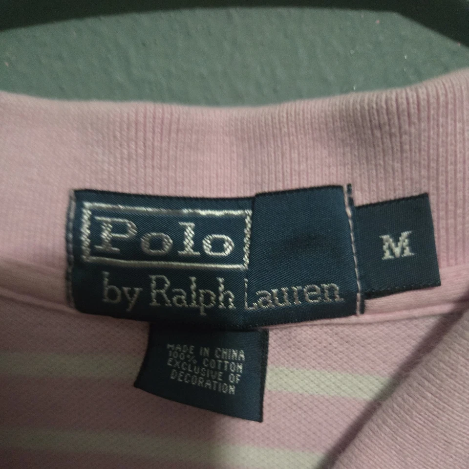 Camisa Polo Ralph Lauren De Colección Para Hombres M Rosa Blanco Rayas 100% Algodón De Colección Nueva Con Etiquetas NUEVA Foto 4 de 4