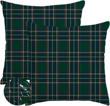 Waterproof Christmas Pillow Covers 18x18 Inch Set of 2 Dark Green Tartan Plaid