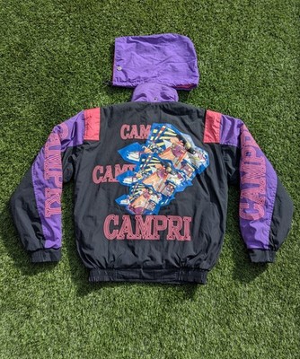 Vintage CAMPRI Skijacke Herren S 80er 90er Retro Grafik Neon Puffer Mantel Festival