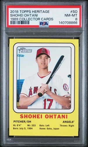 2018 TOPPS HERITAGE 1969 COLLECTOR CARDS #SO SHOHEI OHTANI ROOKIE RC PSA 8