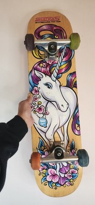 SkateXS Kids Bamboo Skateboard Complete - Unicorn Graphic - Pink Griptape