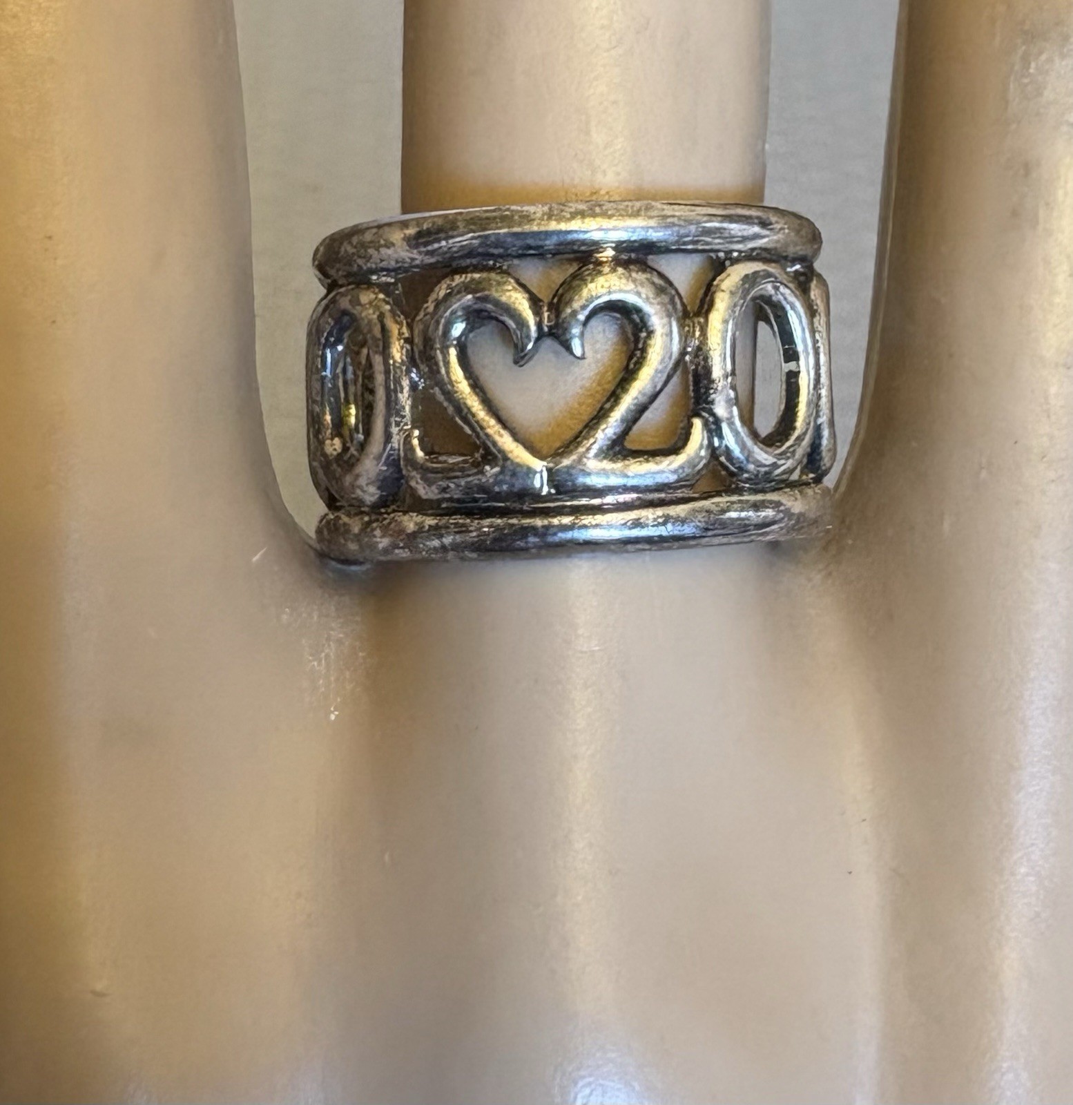 Sterling Silver Ring Openwork Cutout Heart Band 2… - image 1