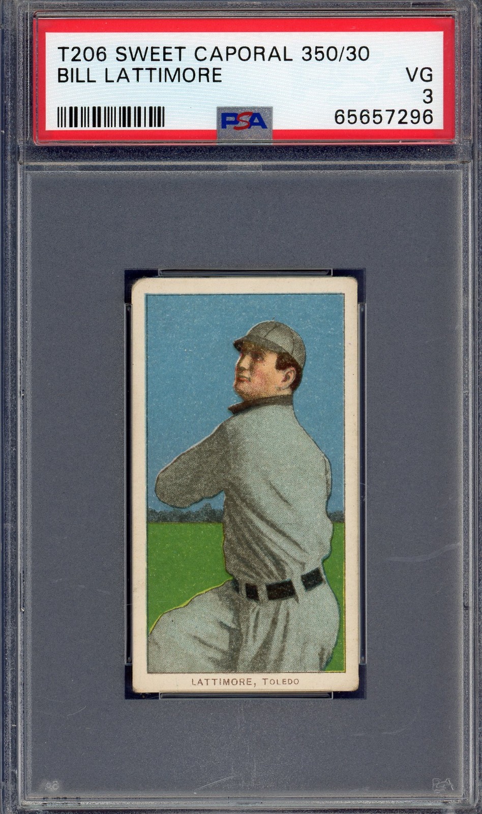 1909 T206 Sweet Caporal Tobacco Card PSA 3 Bill Lattimore Toledo Centered