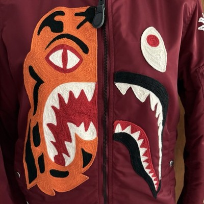 BAPE SHARK sz S Red Maroon Padded Bomber Jacket Bathing Ape Japan