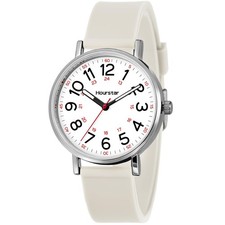 Hourstar Women's Analog Nurse Watch with Second Hand for Nursing, 12/24 Beige