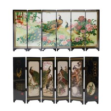6 Panel Peacock Screen Room Divider Wood Folding Partition Decorative Gifts New