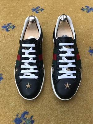 Gucci Ace Trainer Sneaker Schuhe Black Bee Star Web Grün Rot Herren US 8 UK 7,5